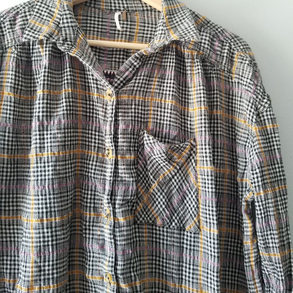 Free People Plaid Break My Stride Top Blouse Small - Picture 3 of 10